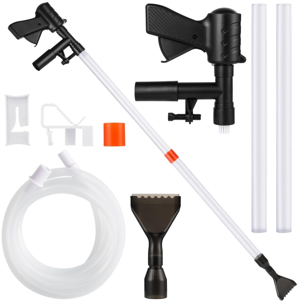 Aquarium Kiesreiniger, Mehrzweck Siphon Reinigungsset mit Rohren, Schaber, Schlauch, Durchflussregler, für schnellen Wasserwechsel und Sandwaschen, für kleine und große Becken