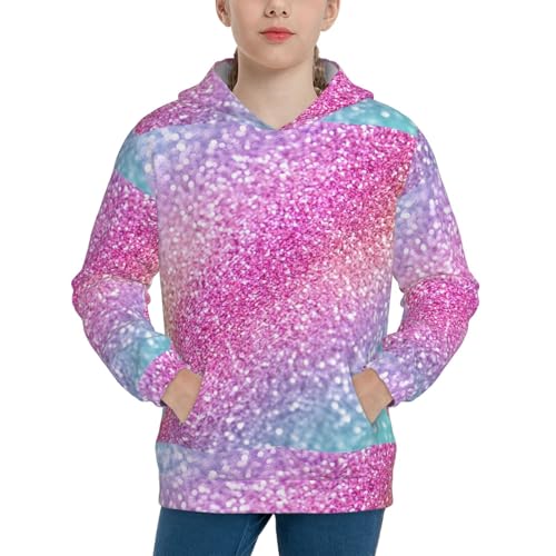 Fun Rainbow Pink Kids Pullover Hoodies Boys Sweatshirts Girls Athletic Clothes with Pocket