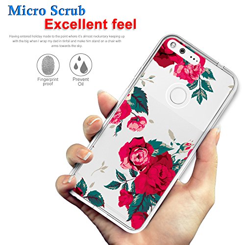 Google Pixel Case,Topnow [Anti-Scratch Pc + Shockproof Anti-Drop Soft Tpu] Advanced Printing Pattern Phone Cases Glossy Drawing Design Cover For Google Pixel(Flower-Rose Red) #TOP6