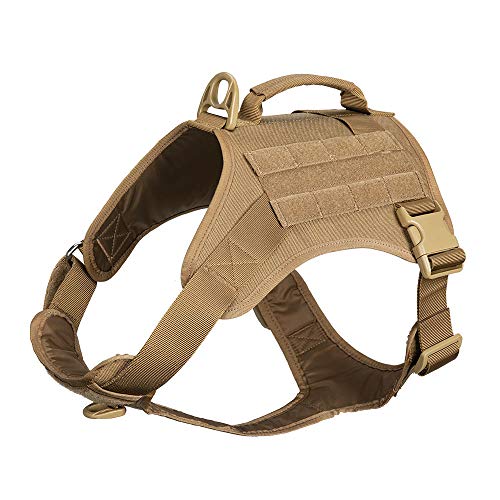 EXCELLENT ELITE SPANKER Arnés Táctico Para Perros Chaleco Arnés Militar Para Perros Arnés Para Mascotas K9 Chaleco de Entrenamiento Ajustable con Mango de Control(Marrón-M)