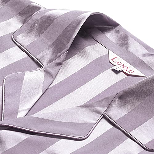 Image of Lonxu Pajamas Set Mens Silk Satin Pajamas Long Sleeve Loungewear Two-Piece Sleepwear Button-Down Pj Set S-XXXXL