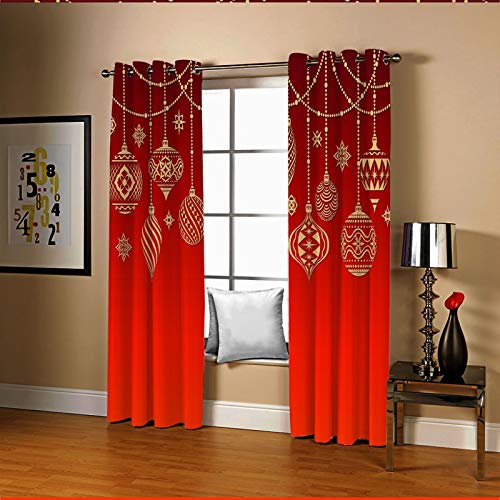 KnSam Cortinas opacas, decoración de lantern de bola de Navidad, con ojales, color rojo, para ventanas, salón, para hoteles, oficinas, dormitorio, habitación infantil, 214 x 115 cm (ancho x alto) Cover