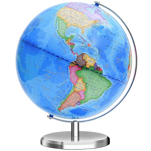 World Globe for Children and Adults, 12 inch Educational Spinning Earth Map with Stand, Self-Assembled Interactive World Globes for Kids Learning, Classroom, Students Desk, Room and Office Decor