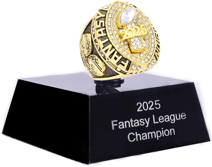 2025 Fantasy Football Championship Ring | Heavy FFL Champion Trophy Ring | Gold Silver Tone Plated Award Trophy for Fantasy Football League Winner