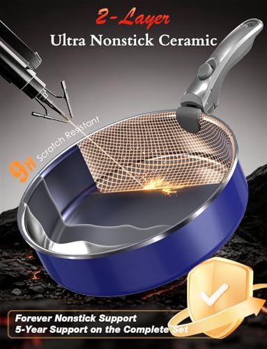 Image of DUXANO Ceramic Pots and Pans Set Non Stick, 2026 Upgraded Hybrid Frypan, 1.5&2 QT Saucepans, Oil-less Cooking, PFAS Free Non Toxic, Induction Ready, Oven & Dishwasher Safe, Removable Handle, 12PC
