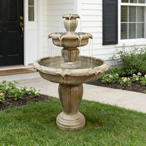 Image of Naturefalls 48 inch Water Fountain Outdoor - Large Waterfall Fountain Outside, 3-Tiers Cascading, Fiber Reinforced Concrete, Indoor and Outdoor Fountain for Garden, Patio, Backyard, Lawn, Yard Decor