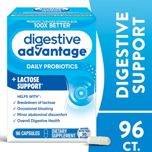 Image of Digestive Advantage Probiotics + Lactase Digestive Enzymes for Digestive Health, Daily Probiotics for Women Men Occasional Bloating, Lactose Breakdown, Immune Support, 96ct (Pack of 3)