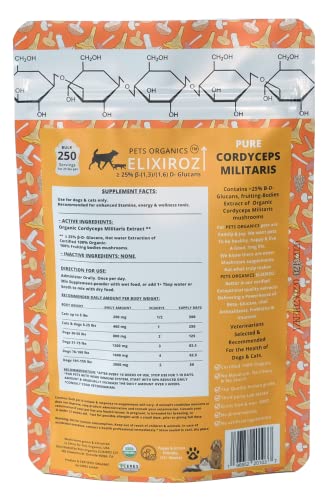 Image of Cordyceps Mushroom Extract for Dogs & Cats - 25%+ Beta Glucans - Fruiting Body (8:1-12:1 Concentrated) - Energy, Stamina & Vitality Support - No Fillers - 250 Servings