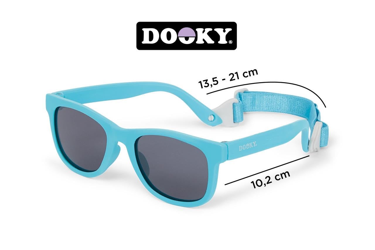 Dooky okulary przeciwsłoneczne dla dzieci, odporne na zarysowania, odporne na wstrząsy, regulowane i zdejmowane paski, ochrona UV-A i UV-B, luksusowe etui do przechowywania, nadaje się do 6-36