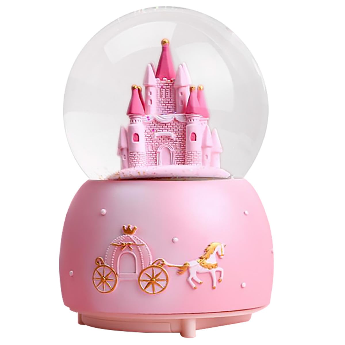 Toyvian Bola de Nieve de Cristal Rosa Mediana Música y Efecto Nieve Manual, Adorno Decorativo para Escritorio y Hogar, Bola de Cristal para Niñas, Obsequio de Cuento de Hadas