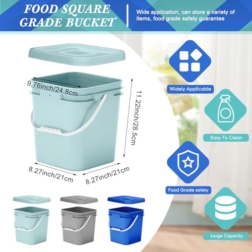 Image of Mumufy 3 Pcs 3.5 Gallon Square Food Grade Bucket with Lid Square Bucket Pail Plastic Handles for Long Term Food Storage, Camping, Fishing, Home Organization Easy Stack and Store (Aqua,Gray,Blue)