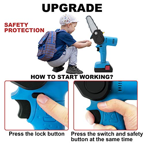 PANZHENG Upgrade Mini Chainsaw 4-Inch Cordless Electric Hand Chain Saw with Higher Power Motor Chainsaw for Tree Branch Wood Cutting - blue 680w (2 Batteries 2 Guide Bars and 2 Chains)