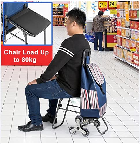 Tragbarer Trolley / Faltbarer Einkaufstrolley / Marktwagen 6 Räder Muster Natur und externe Aufbewahrungstasche / Blau – Bild 6