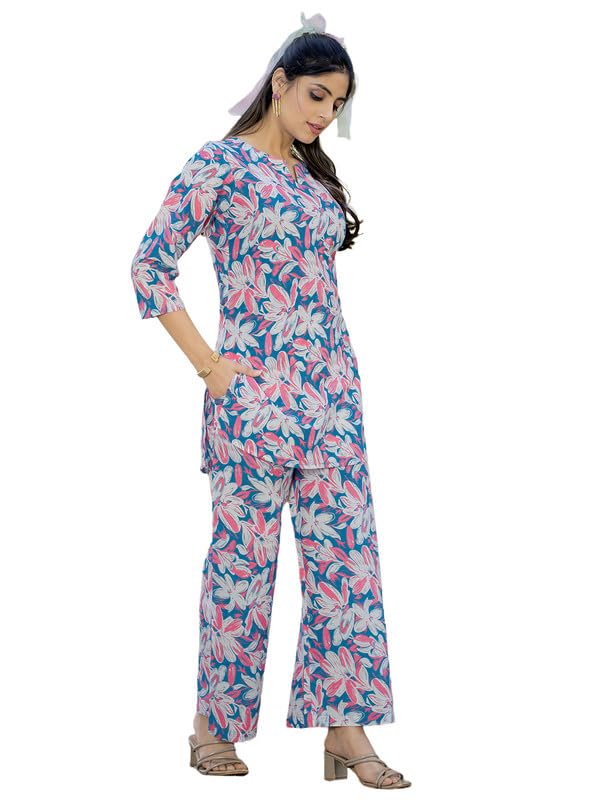 Image of Pinkmint Women's Pure Cotton Co Ord Set l Kurta Sets for Women |Kurta Sets| Printed Kurta with Pant l Stylish Pocket & 3 /4 Sleeve Women Co-ord Set (Avaiable in Plus size)