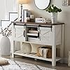 OKD Entryway Table with Sliding Barn Doors, 46″ Farmhouse Console Table with Storage Shelf, Rustic Sofa Table Behind Couch, Entry Table for Hallway, Entry Way, Living Room, Foyer, Antique White