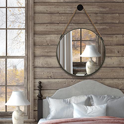 POZINO Round Mirror, Rope Hanging Mirror, 15 Inch Farmhouse Circle Wall Mirror for Bathroom Bedroom Living Room Entryway Home Decor, Grey - Image 5