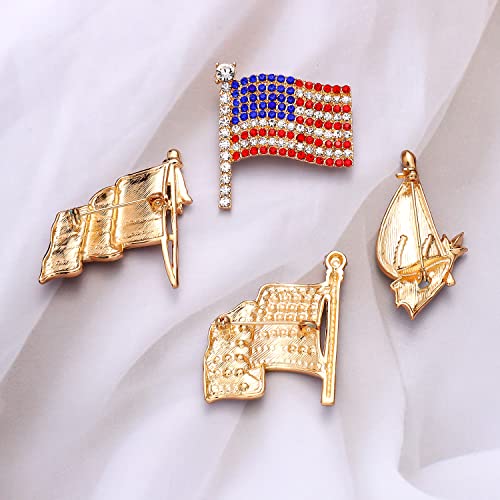 Image of American Flag Brooches 4 th of July Patriotic Red White Blue Rhinestone USA Letter Cross Eagle Map Heart Ribbon Brooch Pin Bulk Vintage Fourth of July Celebrate Independence Day Lapel Pins for Women Men