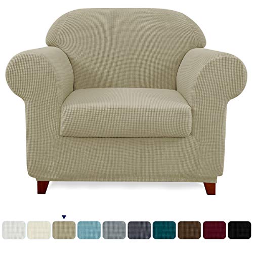 subrtex 2 Piezas Fundas Sofa Elasticas con Funda de Asiento Separados Fundas para Sofá 1,2,3 Plazas Anti Arañazos Ajustable Protector Lavable (1 Plaza, Arena)