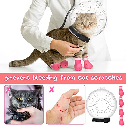 Therwen 8 Pcs Pet Grooming Set - Adjustable Cat Shower Net, Breathable Cat Muzzle, Boots, Paw Covers, Nail Clipper, Tick Tool, Massage Brush, Comb, Trimming Cleaning