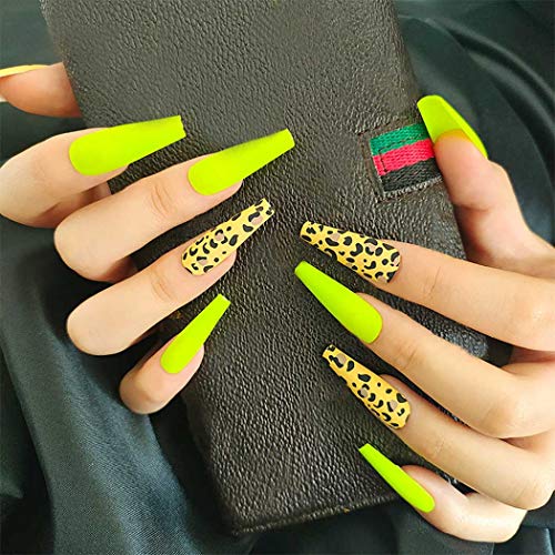 Sethexy Leopard Ballerina False Nail Matte Long Coffin Fake Nails Press On 24Pcs Acrylic Art Nail Tips For Women And Girls (Green) #TOP4