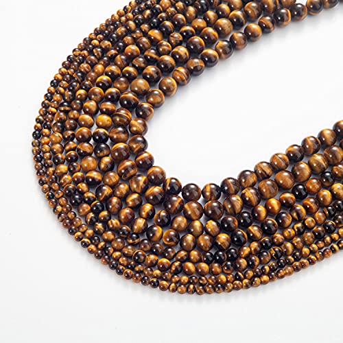 Image of 100Pcs Natural Stone Beads 8mm Yellow Tiger Eye Round Gemstone Loose Beads with Elastic Bracelet String for Bracelets Necklace Jewelry Making