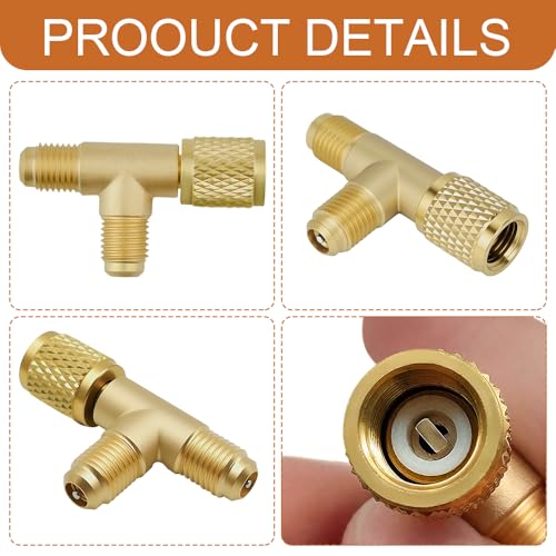 Adaptador Valvula Tee 1/4in 2 Piezas HVAC Laton miniatura 3