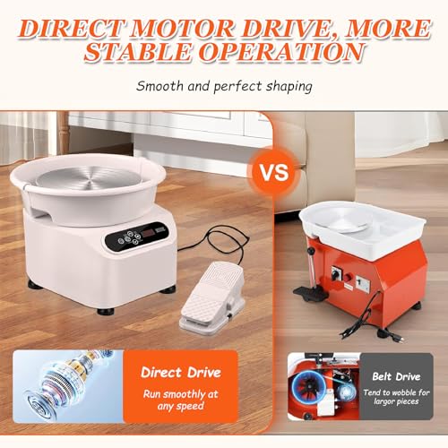 Torno de cerámica eléctrico con Pedal Ajustable y Cuenco extraíble para cerámica, Herramienta Manualidades de Bricolaje, Tanto para Principiantes como para Profesionales (Blanco, 220 V)
