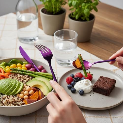 Image of 8 Pcs Pink Slim Handle Stainless Steel Cutlery Set for Dining Table with Spoons and Forks Set + Butterknives - The Perfect Tableware /Flatware