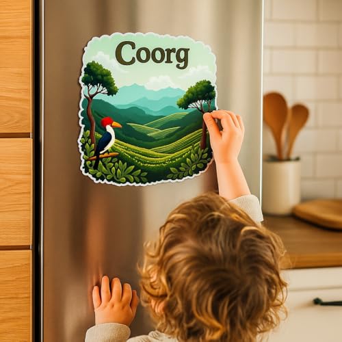 Image of Naxon Coorg City Theme Souvenir Wooden Fridge Magnet for Refrigerator - Printed Fridge Magnet for Kitchen & Home Decor | Perfect Souvenir Gift | Size 3x3 in | Pack of 1