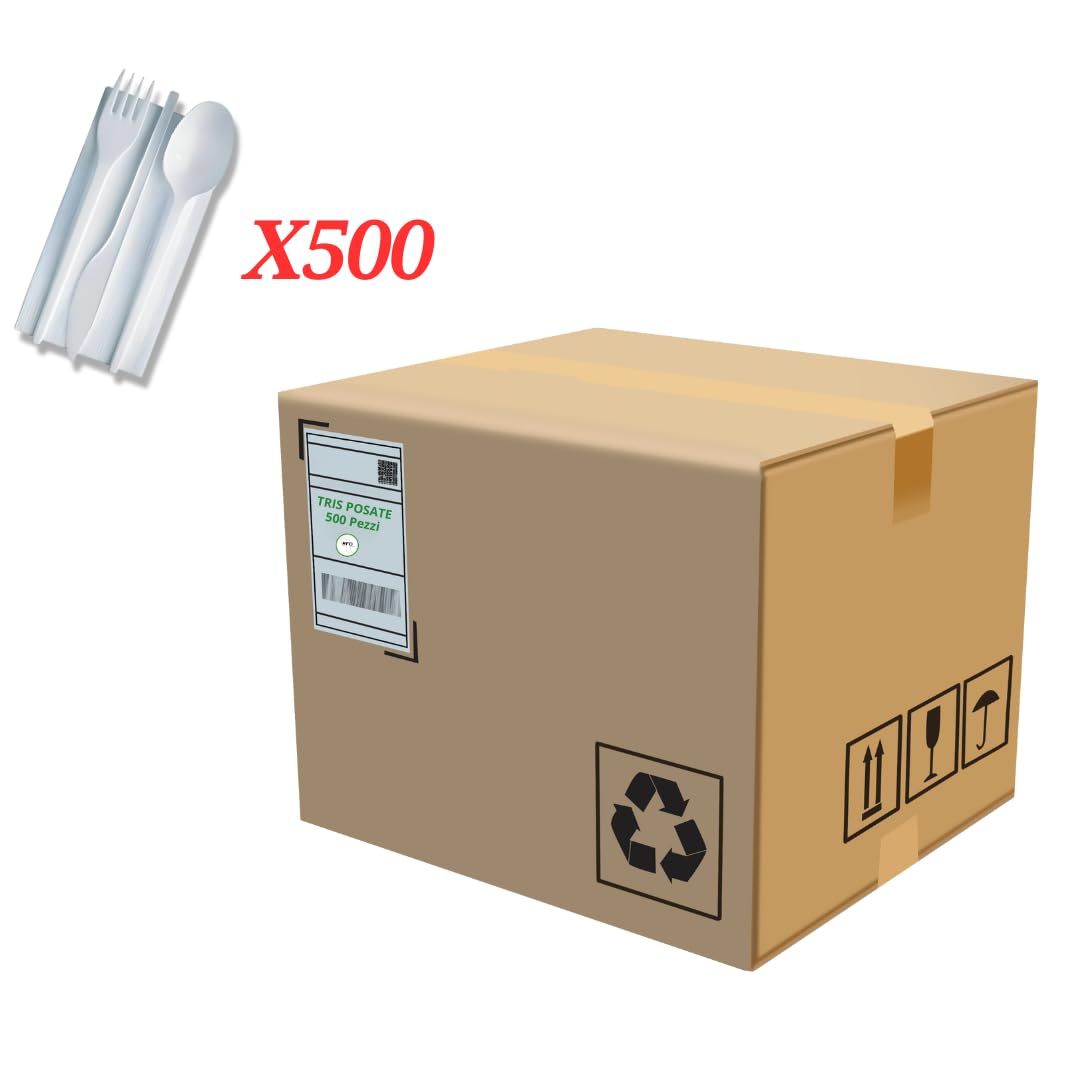 500x Tris Posate Plastica Riutilizzabili Bianche - Set Lavabile & Resistente Forchetta, Coltello, Cucchiaio - Posate da Picnic, Ufficio, Campeggio - Ecologiche & Durevoli Senza BPA