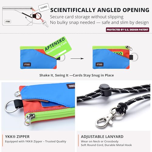 Image of RFID Blocking Travel Wallet with Adjustable Lanyard, Small Nylon Zipper Pouch and Badge Holder for ID, Credit Cards, Cash, Keys, Commuters (SkyBlue+BlazingOrange)