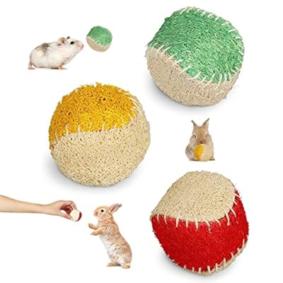 zhiang 3pcs Colorful Baseball Hamster Chew Toy, Teeth Care Molar Toy for Cat Puppy Gerbil Hamster ’s Playing and Exercising, Fun Interactive Toy for Companionship-Environmental Loofah Material