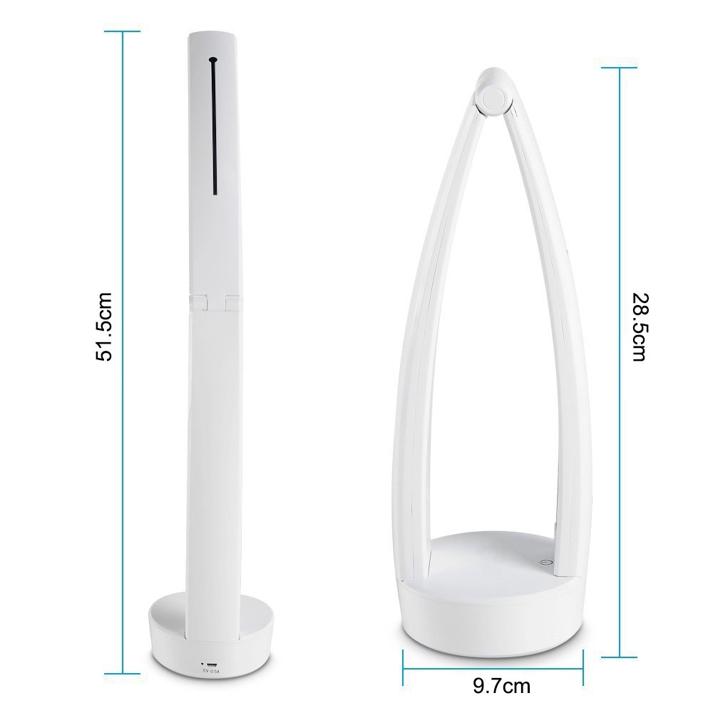 Lampe de Bureau et de Chevet à Led avec Stepless Variateur Tactile - Idéal pour Enfant Chevet - Portable et Rechargeable - Pliable à 180° - Autonomie de 8 Heures - 3 Types de Lumière