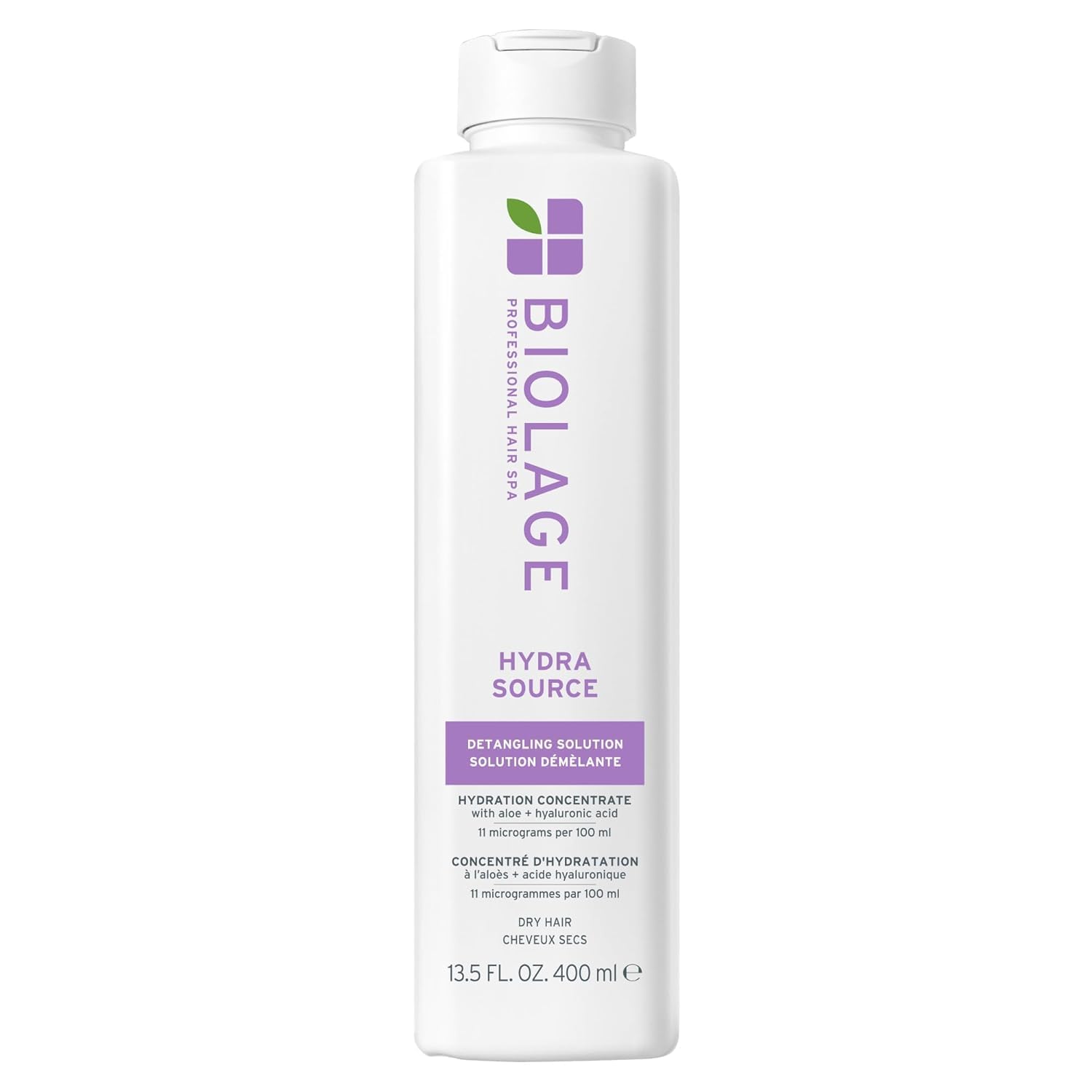 Hydra Source Solución desenredante – Acondiciona, desenreda y controla al instante la estática, para cabello seco, con aloe vera microfiltrado y ácido hialurónico fermentado, 33.8 onzas