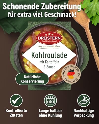 DREISTERN Kohlroulade 400g I Mit würziger Fleischfüllung in Sauce I Herzhaftes Fertiggericht in Mikrowellenschale I Lange Haltbarkeit dank natürlicher Konservierung I Hausmacher Qualität