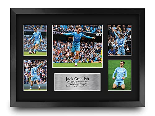 Cadeau fan de foot Jack Grealish Manchester City photo signée sous cadre A3