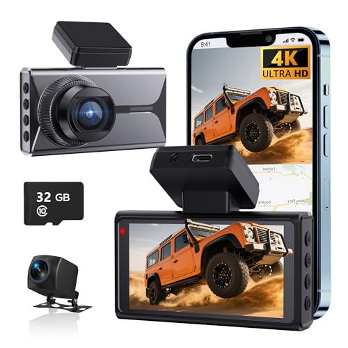 Antfutre Dashcam Auto Vorne Hinten 4K+1080P, STARVIS 2, Dashcam mit 32GB SD Karte, 3 Bildschirm Autokameras mit GPS, WiFi, APP, HDR, G-Sensor, 24/7 Parküberwachung, Loop-Aufnahme