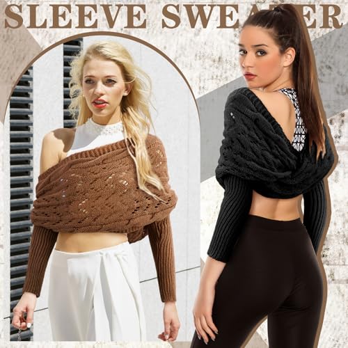 Geyoga 2 Pcs Scarf with Sleeves for Women Knitted Wrap Sweater Scarf with Sleeves Shrugs for Women Wrap Shawl3