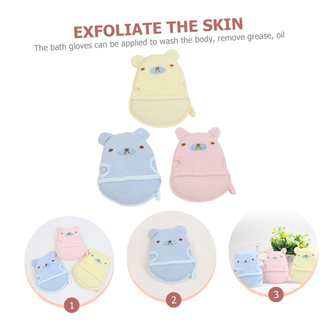 ibasenice 3pcs Soft Boy Girl Bath Towel Body Rubbing Gloves Shower Accessories Portable Foaming Mitts for Camping