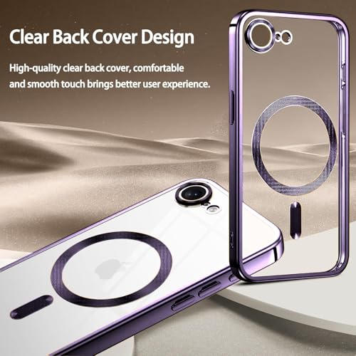 Image of VONZEE Electroplating Transparent Clear Logo Back Cover TPU Compatible with iPhone 17e / iPhone 16e Case, Compatible with Magsafe, Full Body & Individual Camera Protection for Each Lens (Deep Purple)