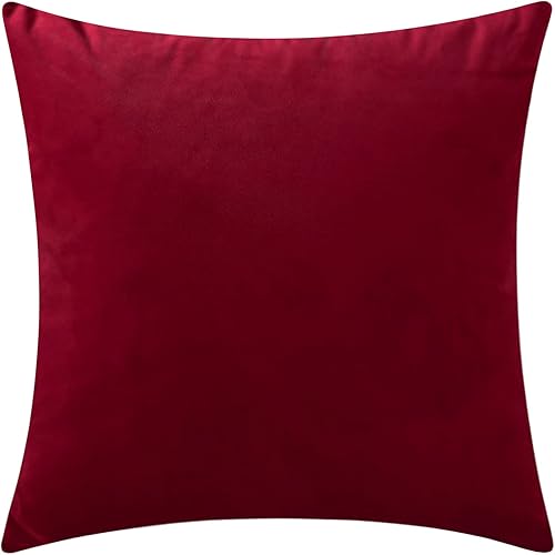 Comfortable Throw Pillow Covers for Bedding, Decorative Accent Cushion Sham Cases for Couch Sofa, Soft Solid Velvet with Zipper Hidden - 24"x24", Deep Red