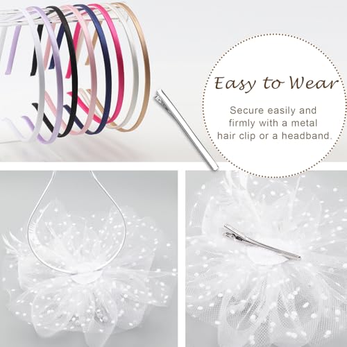 Image of DRESHOW Fascinators Hats for Women Tea Party Gloves Set Tulle Fascinators Vintage Derby Headwear and Short Lace Gloves for Cocktail Wedding Church