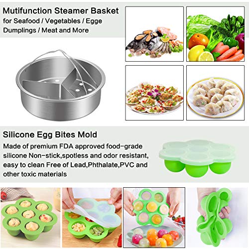 Mibote 19 Pcs Pressure Cooker Accessories Set fits Instant Pot 5,6,8 Qt, Steamer Baskets, Springform Pan, Egg Steamer Rack, Egg Bites Mold, Kitchen Tong, Silicone Pad, Oven Mitts, Cheat Sheet Magnet