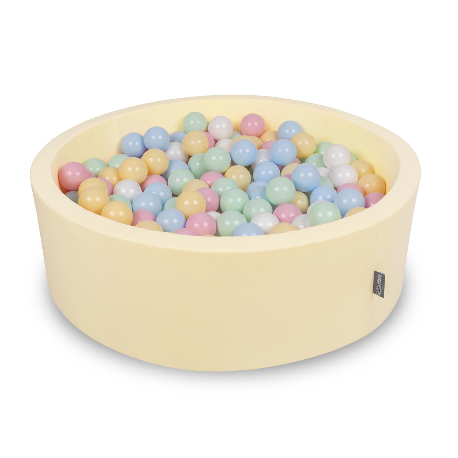 KiddyMoon Soft Ball Pit Round 90X30cm/200 Balls ∅ 7Cm/2.75In For Kids, Foam Ball Pool Baby Playballs, Butter: Pastel Blue/Pastel Yellow/White/Mint/Powder Pink — image 1