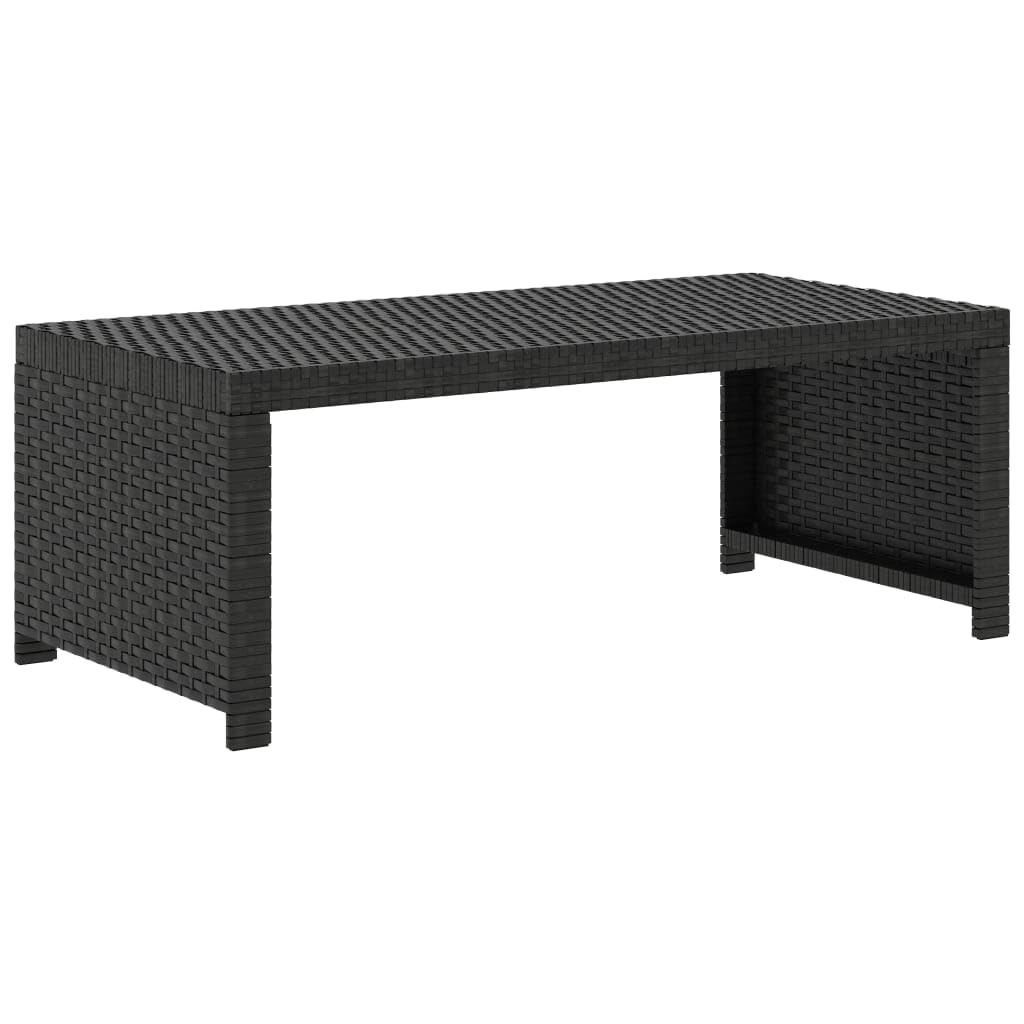 Set Muebles Jardin 5 Piezas Ratán PE Negro | Estructura Acero Solido, Cojines Gruesos Cremallera, Mesa Centro, 1 Banco, 1 Banco Sin Respaldo, 2 Taburetes