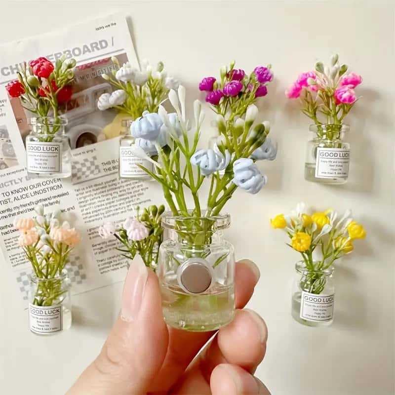Imanes decorativos mini macetas flores 8 piezas miniatura 3