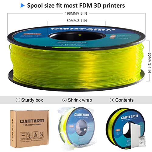 Image of GIANTARM TPU Filament 1.75mm Flexible Soft 3D Printer Consumables Grass Yellow,95A 1kg Spool (2.2 lbs.), Dimensional Accuracy + /- 0.05 mm