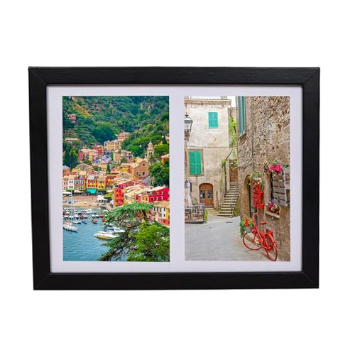 BD ART Collage Bilderrahmen 17x23 für zwei Fotos 10x15 cm mit Passepartout, schwarzes MDF-Holz, moderner Fotorahmen zum Aufhängen an der Wand oder zum Platzieren auf einem Schrank