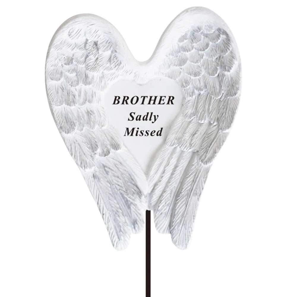 Angraves Sadly Missed Brother Angel Wings Memorial Tribute Stick Graveside Plaque
