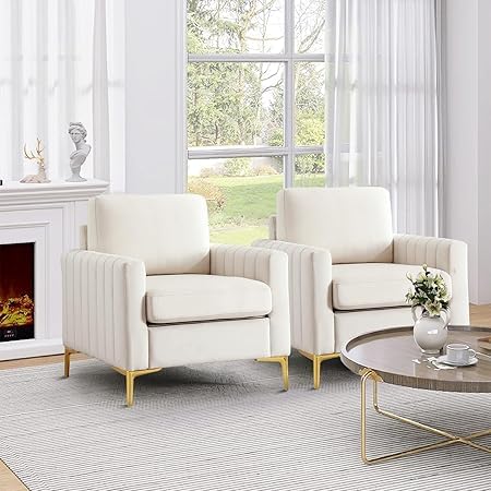 Image of Modern Armchair Single Sofa Chair for Small Armchair | Wingback Chair | High Back Wing Chair | Single Seater Chair for Living RoomSet of 2 Chairs (Beige A)
